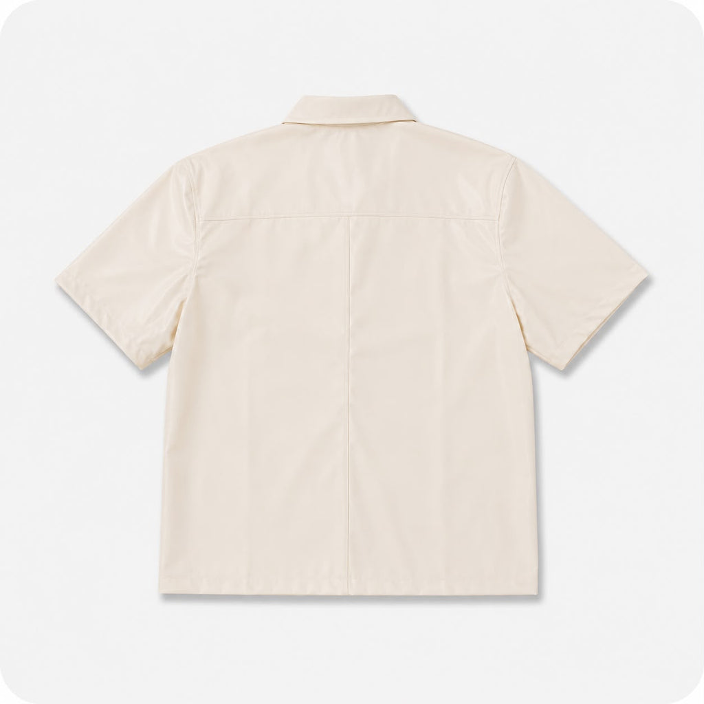Cream Faux-Leather Zip Overshirt