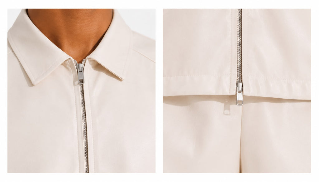 Cream Faux-Leather Zip Overshirt