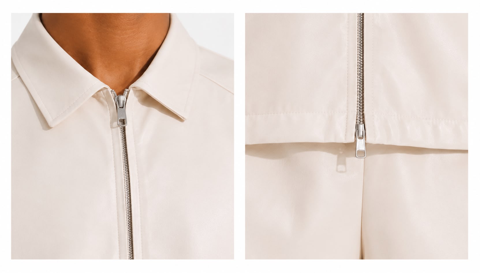 Cream Faux-Leather Zip Overshirt
