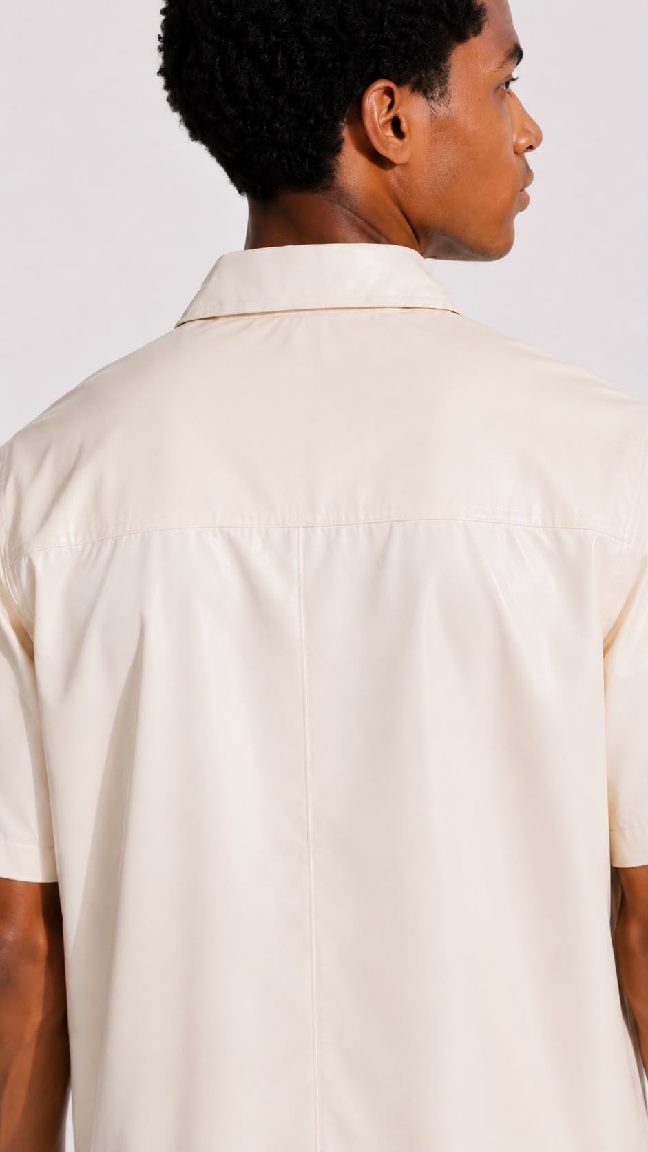 Cream Faux-Leather Zip Overshirt
